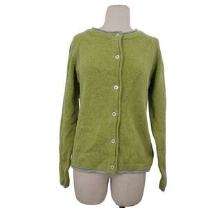 IrelandsEye Knit Wool Cashmere Button Down Cardigan Sweater Sz M Green Grannycor